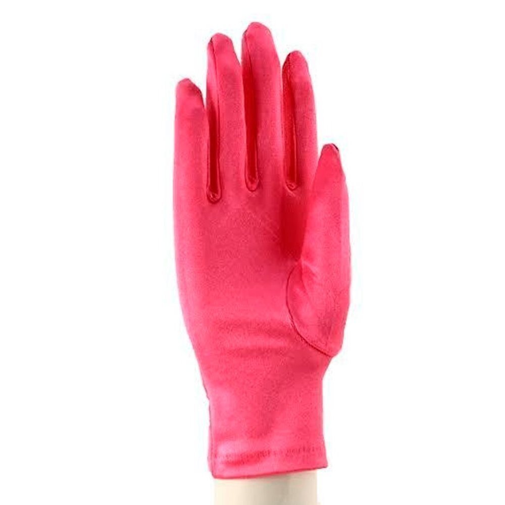 Fuchsia Pink Satin Stretch Wrist Length Dress Gloves Retro Style - Hey Viv